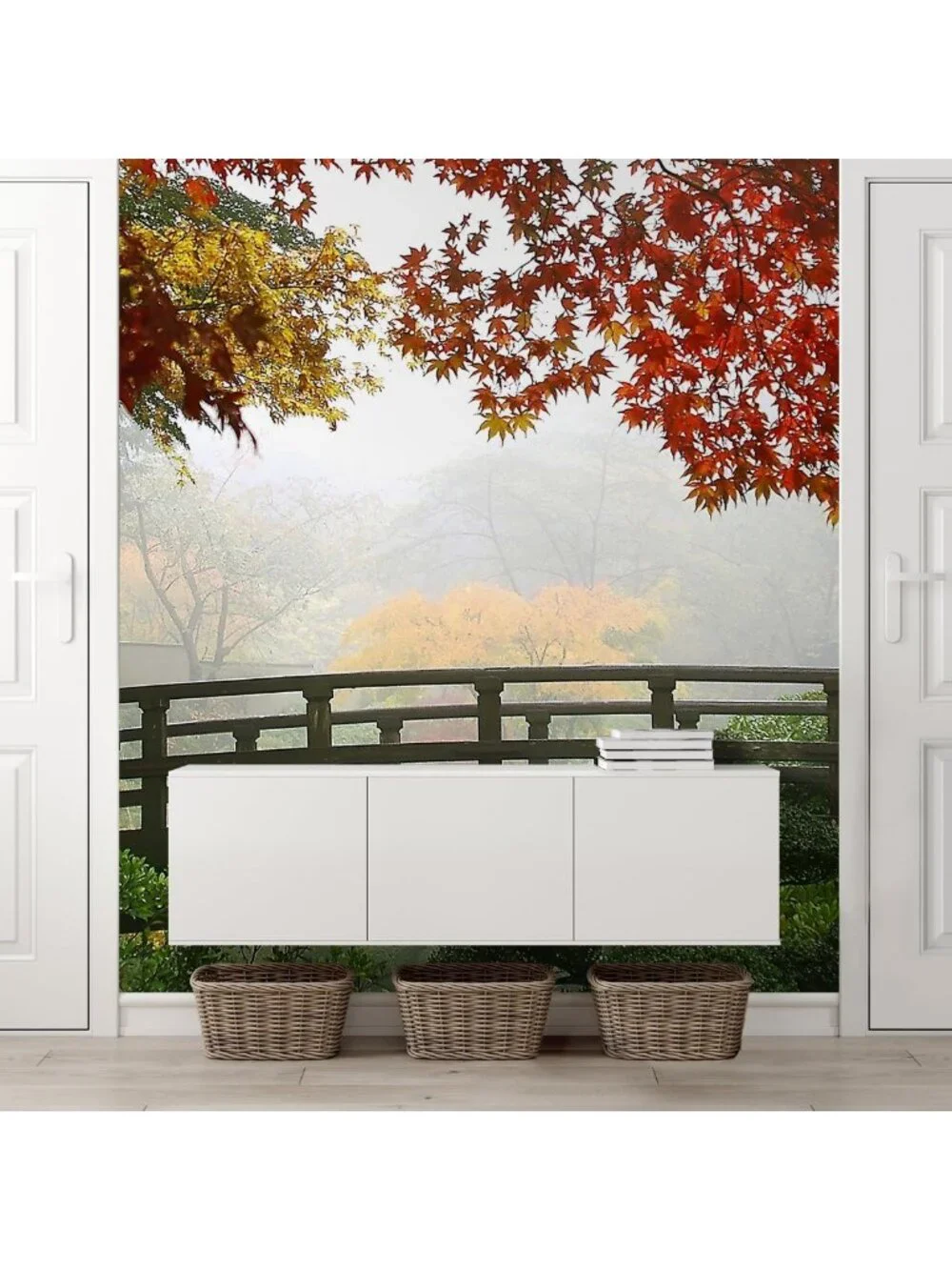 Large Removable Wall Mural - Misty Fall Morning in Japanese Gardens, 108x72